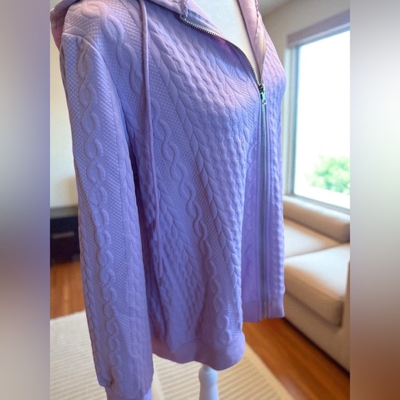 NWOT Women’s Sz Large Violet/Lavender Hoodie Long Sleeves Zip Pockets Textured - Picture 11 of 15